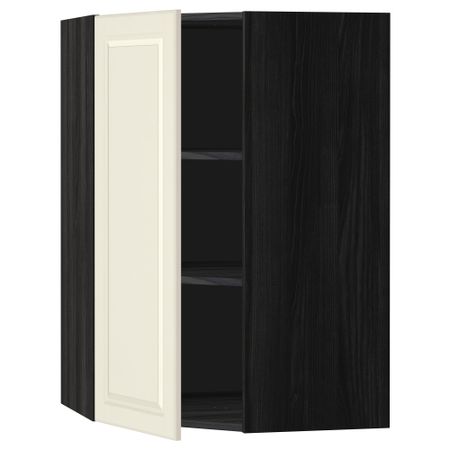 Угловой навесной шкаф с полками МЕТОД, черный, Будбин белый с оттенком