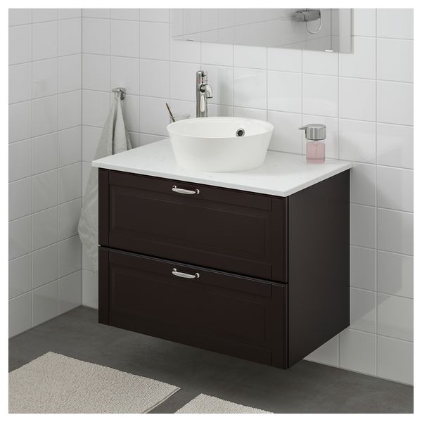 Шкаф со столешницей 40см раковина ГОДМОРГОН/ТОЛКЕН / КАТТЕВИК, Кашён темно-серый, под мрамор (82x49x75 см) - схема-чертеж с размерами