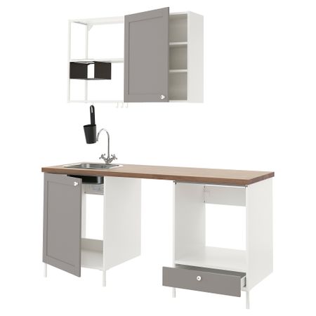 Кухня, 183x63.5x222 см, белый, серый каркас IKEA BEGIVENHET БЕГИВЕНХЕТ 193.374.79