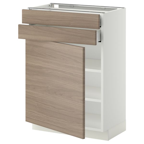 Напольный шкаф с дверцей, 2 ящиками МЕТОД / МАКСИМЕРА, белый, Брокхульт светло-серый - схема-чертеж с размерами