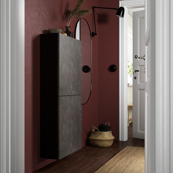 Навесной шкаф с 2 дверями, черно-коричневый КЭЛЛЬВИКЕН/темно-серый под бетон 60x22x128 см IKEA BESTÅ БЕСТО 394.356.95 - фото 3