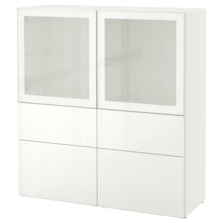 Комбинация для хранения со стеклянными дверцами БЕСТО, белый, Сельсвикен глянцевый/белый матовое стекло (120x40x128 см)
