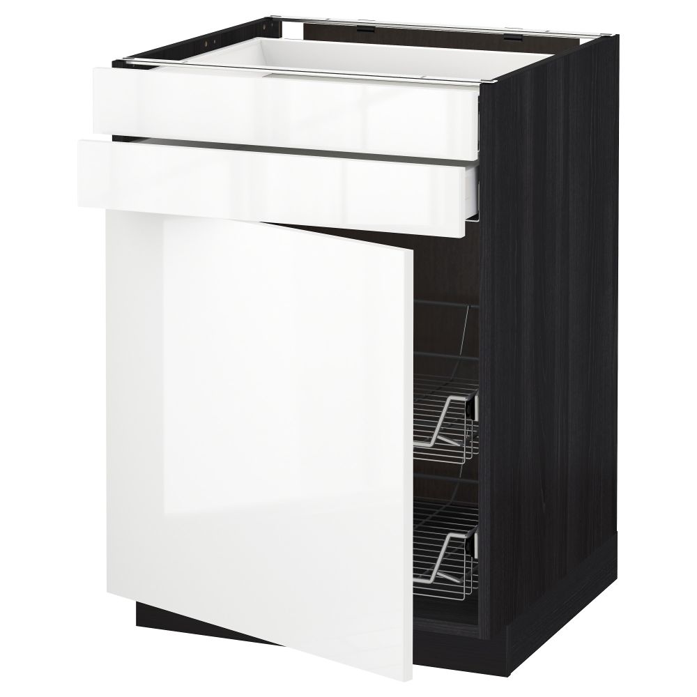 Напольный шкаф, дверца, 2 ящика, проволочных корзин МЕТОД / МАКСИМЕРА, черный, Рингульт белый - схема-чертеж с размерами