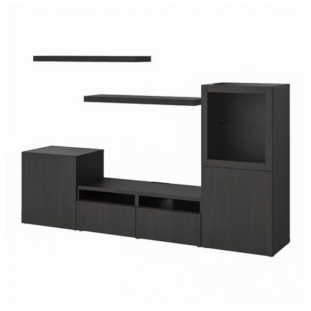 Шкаф для ТВ, комбинация, черно-коричневый 240x42x129 см IKEA BESTÅ БЕСТО / LACK ЛАКК 493.987.44