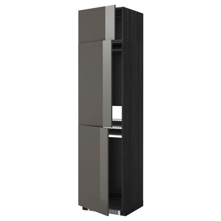 Высокий шкаф для холодильника или морозильника, с 3 дверями МЕТОД, черный, Рингульт серый (60x60x240 см)