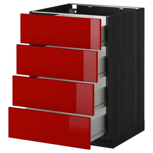 Напольный шкаф 4 фронтальных панели, 4 ящика МЕТОД / ФОРВАРА, черный, Рингульт красный - схема-чертеж с размерами