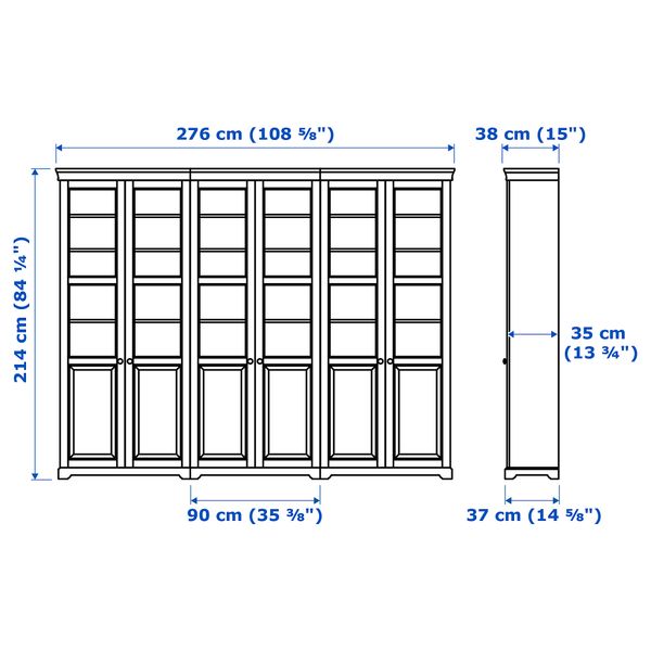 Комбинация для хранения с дверцами, 276x214 см, белый IKEA LIATORP ЛИАТОРП 190.464.42 - схема-чертеж с размерами