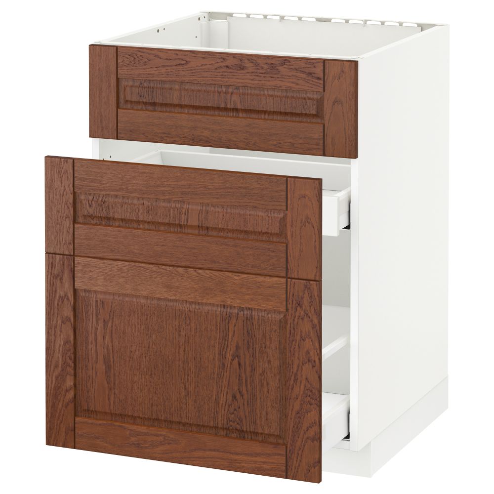 Напольный шкаф под мойку + 3 фронтальных панели, 2 ящика МЕТОД / МАКСИМЕРА, белый, Филипстад коричневый - схема-чертеж с размерами