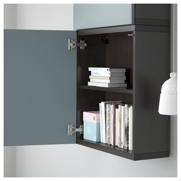 Навесной шкаф с 2 дверями БЕСТО, черно-коричневый, Вальвикен серо-бирюзовый (60x20x128 см) - схема-чертеж с размерами