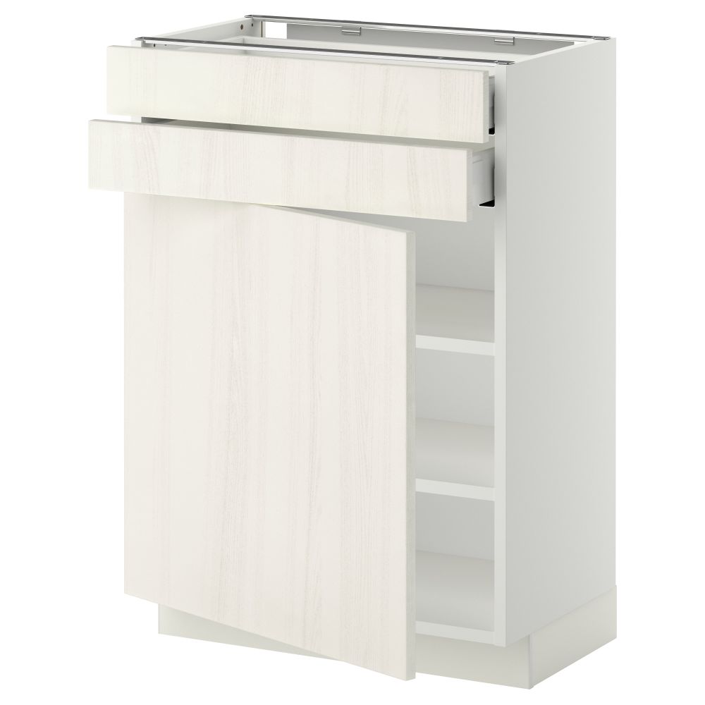 Напольный шкаф с дверцей, 2 ящиками МЕТОД / МАКСИМЕРА, белый, Росдаль белый - схема-чертеж с размерами