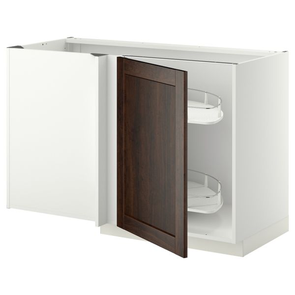 Угловой напольный шкаф с выдвижной секц, белый/Эдсерум коричневый 128x68 см IKEA METOD МЕТОД 092.268.20 - фото 1