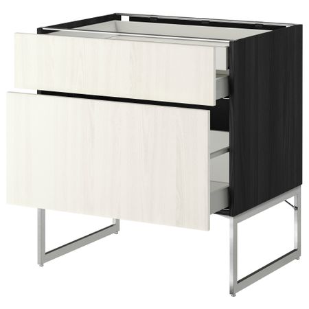 Напольный шкаф 2 фронтальных панели, 2 нижних,1 встроенный ящик МЕТОД / МАКСИМЕРА, черный, Росдаль белый
