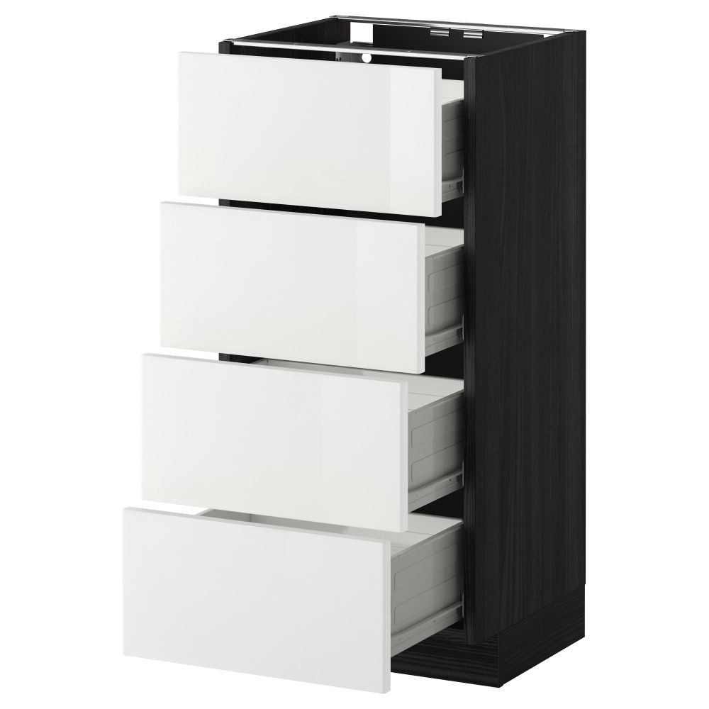 Напольный шкаф 4 фронтальных панели, 4 ящика МЕТОД / ФОРВАРА, черный, Рингульт белый - схема-чертеж с размерами