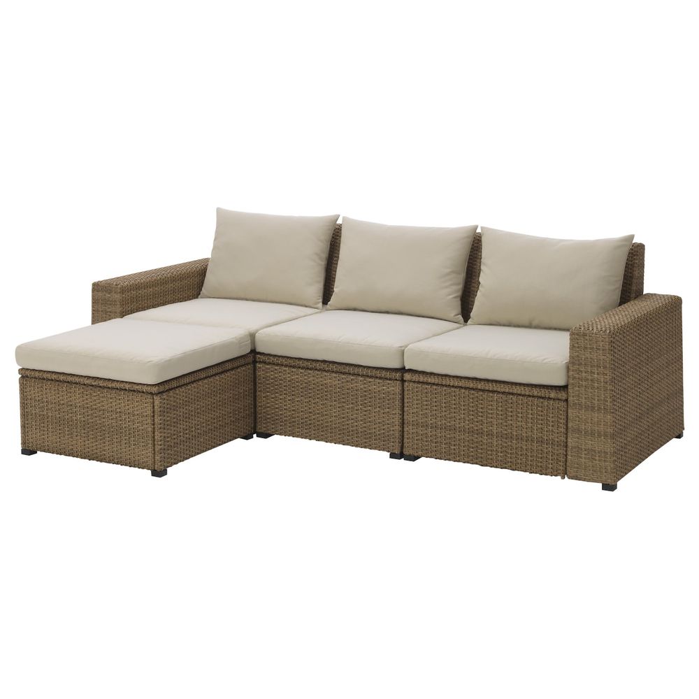 3-местный модульный диван, садовый, с табуретом для ног коричневый/Холло бежевый 223x144x82 см IKEA СОЛЛЕРОН 992.414.49 - фото 1