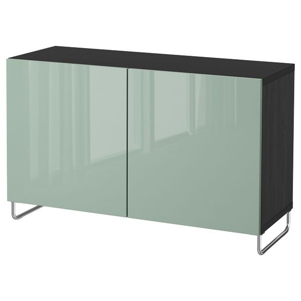 Комбинация для хранения с дверцами, черно-коричневый, СЕЛЬВИКЕН/СУЛАРП глянцевый/серо-зеленый светлый, 120x40x74 см IKEA БЕСТО - схема-чертеж с размерами