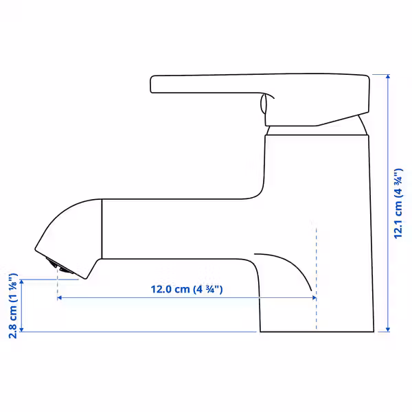 BERGVATTNET БЕРГВАТТНЕТ Смеситель для раковины - схема-чертеж с размерами