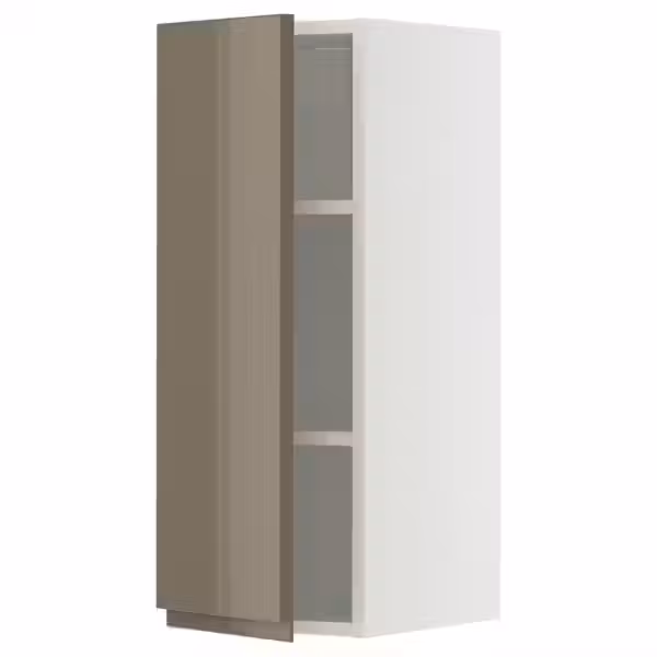 METOD Навесной шкаф с полками - белый/Voxtorp глянцевый темный серо-коричневый 30x80 см - фото 1