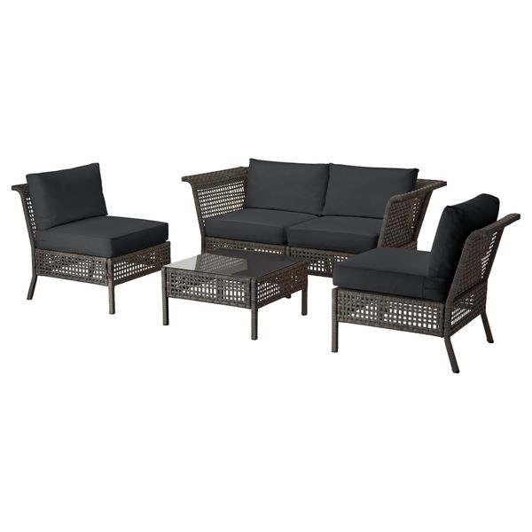 4-местный комплект садовой мебели КУНГСХОЛЬМЕН, черно-коричневый, Кунгсэ черный (204x204x73 см) - схема-чертеж с размерами