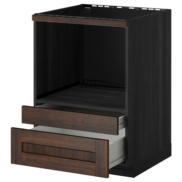 Напольный шкаф для комбинирования СВЧ, ящики МЕТОД / ФОРВАРА, черный, Эдсерум коричневый (60x60 см) - схема-чертеж с размерами