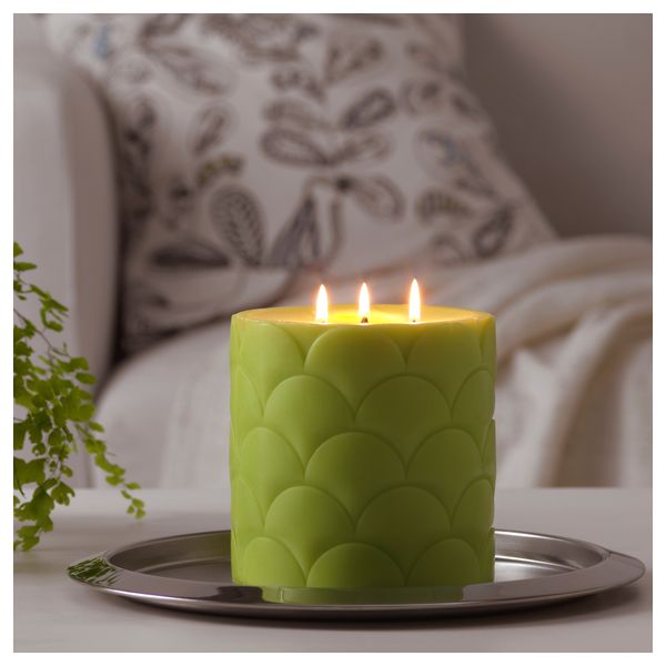 Неароматическая свеча формовая, 3 фитиля СМОРИГ, зеленый (14 см) - схема-чертеж с размерами