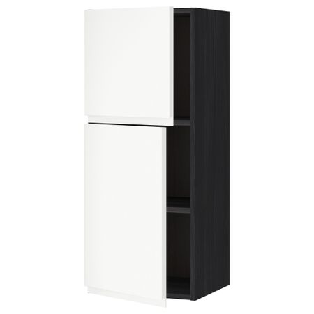 Навесной шкаф с полками, 2 дверцы МЕТОД, черный, Воксторп белый