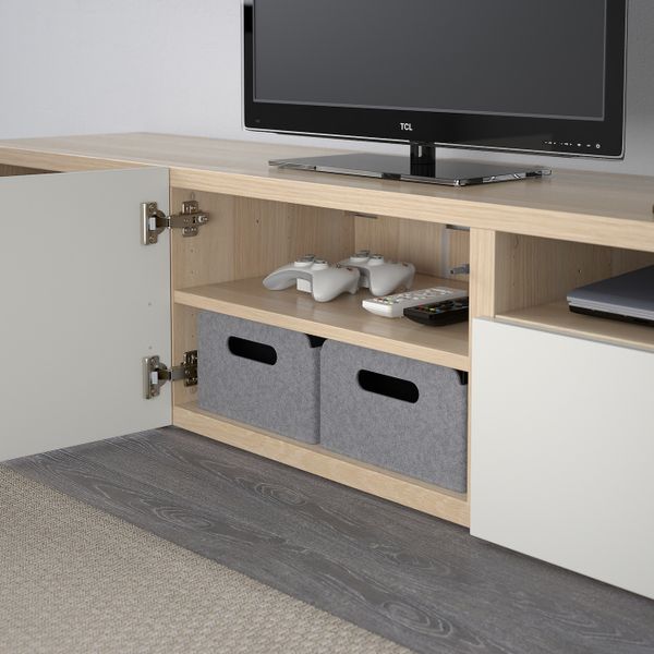 Тумба под ТВ, под беленый дуб, Сельсвикен глянцевый/белый, 180x40x38 см IKEA БЕСТО 192.503.48 - фото 5