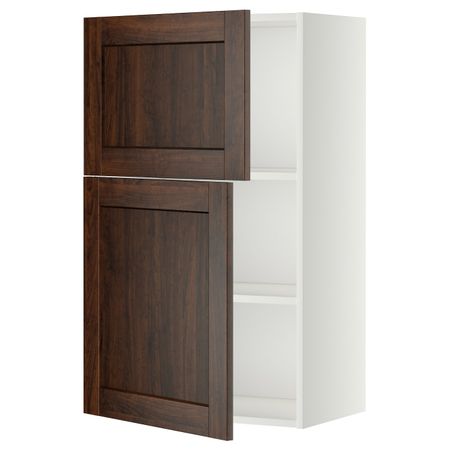 Навесной шкаф с полками/2дверцы, белый/Эдсерум коричневый 60x100 см IKEA METOD МЕТОД 192.268.29