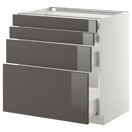 Напольный шкаф 4 фронтальных панели, 4 ящика МЕТОД / ФОРВАРА, белый, Рингульт серый