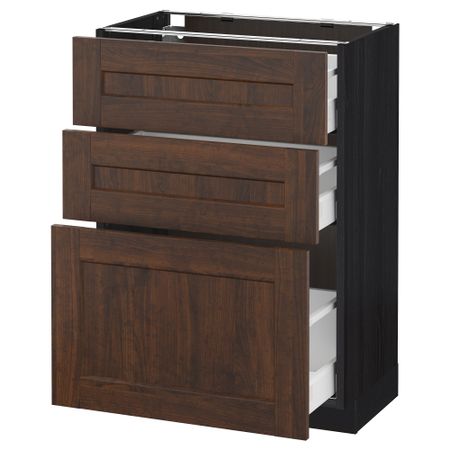 Напольный шкаф с 3 ящиками МЕТОД / МАКСИМЕРА, черный, Эдсерум коричневый