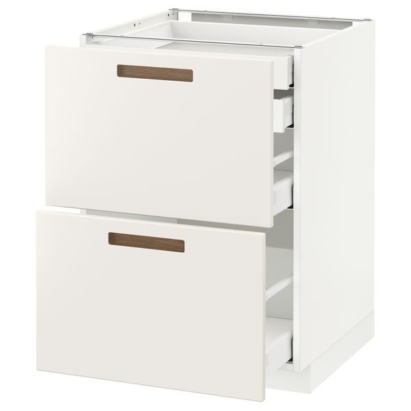Напольный шкаф 2 фронтальные панели, 2 нижних, 1 средний, 1 высокий ящик МЕТОД / МАКСИМЕРА, белый, Мэрста белый - схема-чертеж с размерами