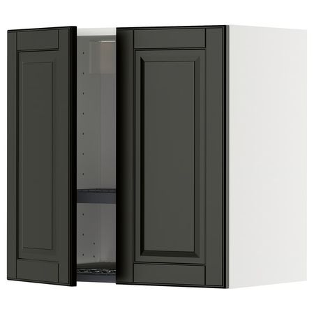 METOD Навесной шкаф с сушилкой/2дверцы - белый/Bodbyn чёрный 60x60 см