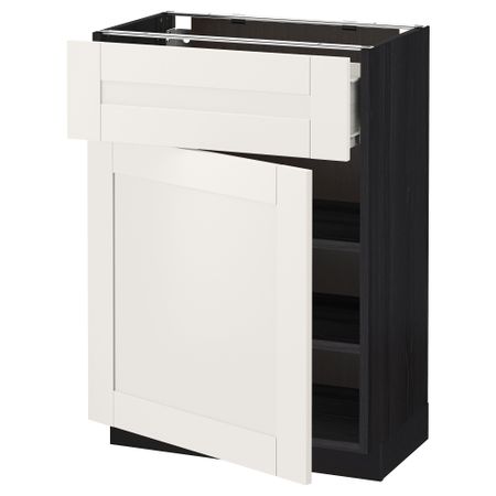 Напольный шкаф с ящиком, дверью МЕТОД / ФОРВАРА, черный, Сэведаль белый
