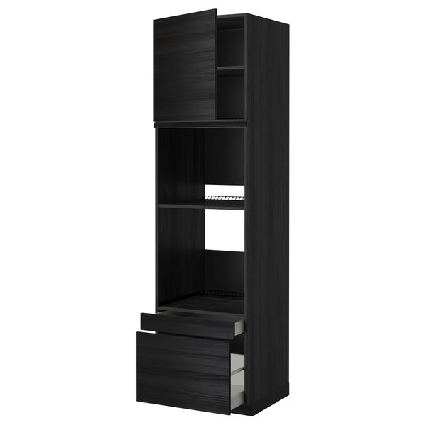 Высокий шкаф для духовки комбинированный, духовка + дверца, 2 ящика МЕТОД / МАКСИМЕРА, черный, Тингсрид черный - фото 1