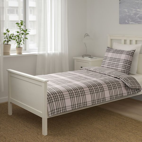 Пододеяльник и наволочка, розовый/серый клетка 150x200/50x70 см IKEA SILESHÅR СИЛЕСХОР 805.314.01 - фото 2