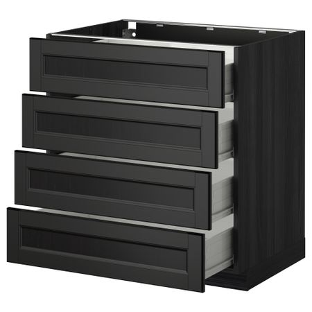 Напольный шкаф 4 фронтальных панели, 4 ящика МЕТОД / ФОРВАРА, черный, Лаксарби черно-коричневый