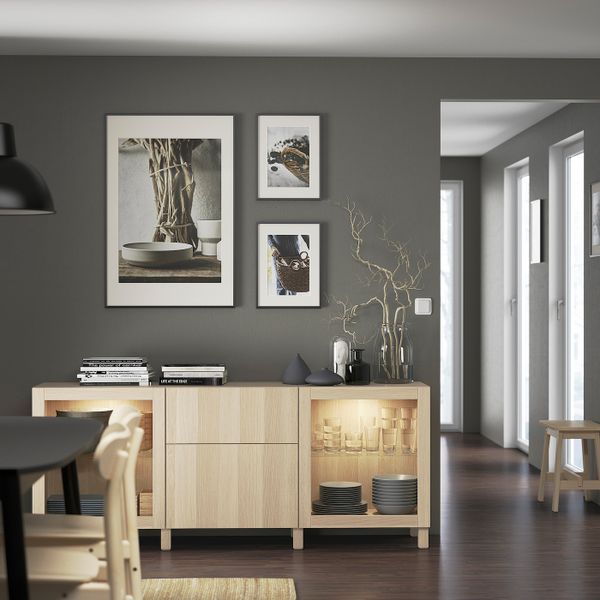 Комбинация для хранения с ящиками, под беленый дуб Лаппвикен/синдвик/стуббарп под беленый дуб, прозрачное стелко 180x42x74 см - фото 3