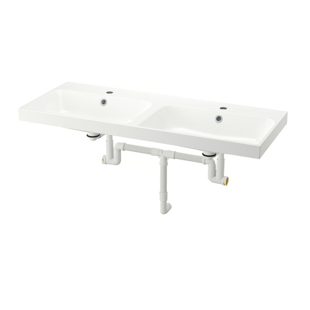 BACKSJÖN Двойная раковина с сифоном - белый 120x48 см - фото 1