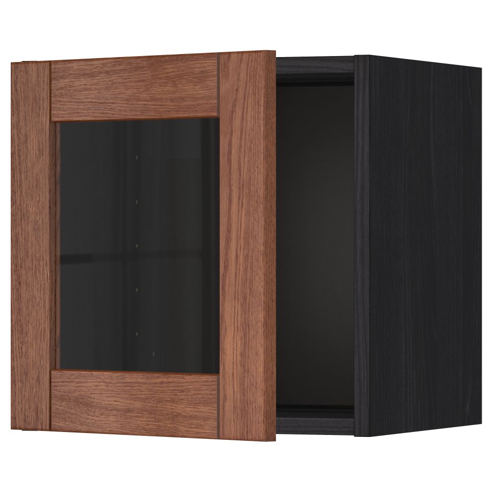 Навесной шкаф со стеклянной дверью МЕТОД, черный, Филипстад коричневый (40x40 см) - схема-чертеж с размерами