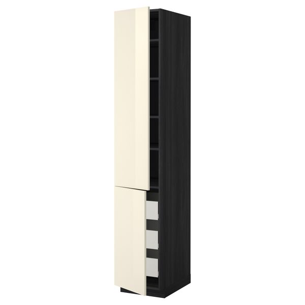 Высокий шкаф + полки, 3 ящика, 2 дверцы МЕТОД / ФОРВАРА, черный, Рингульт кремовый - схема-чертеж с размерами