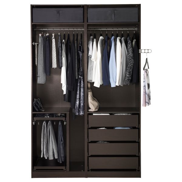 Гардероб, черно-коричневый, Фэрвик белое стекло, 150x66x236 см IKEA ПАКС 990.299.76 - схема-чертеж с размерами