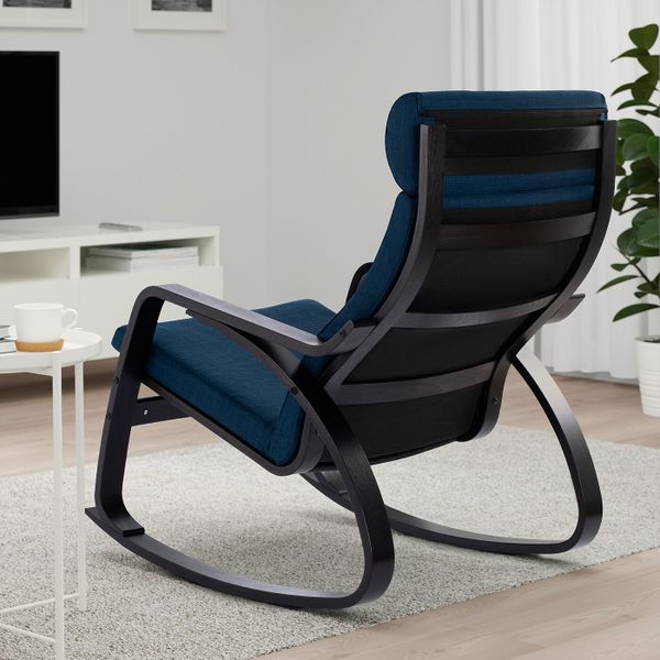 Кресло-качалка, черно-коричневый/Шифтебу темно-синий IKEA POÄNG ПОЭНГ 993.028.24 - фото 3