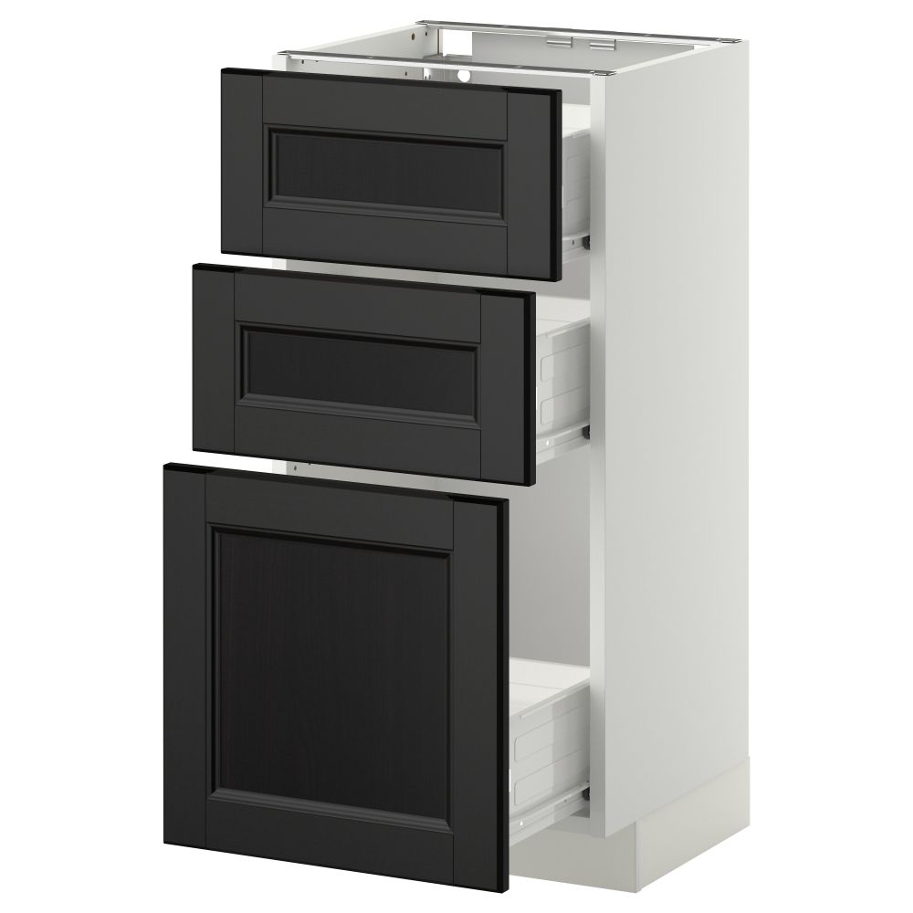 Напольный шкаф с 3 ящиками МЕТОД / ФОРВАРА, белый, Лаксарби черно-коричневый - схема-чертеж с размерами