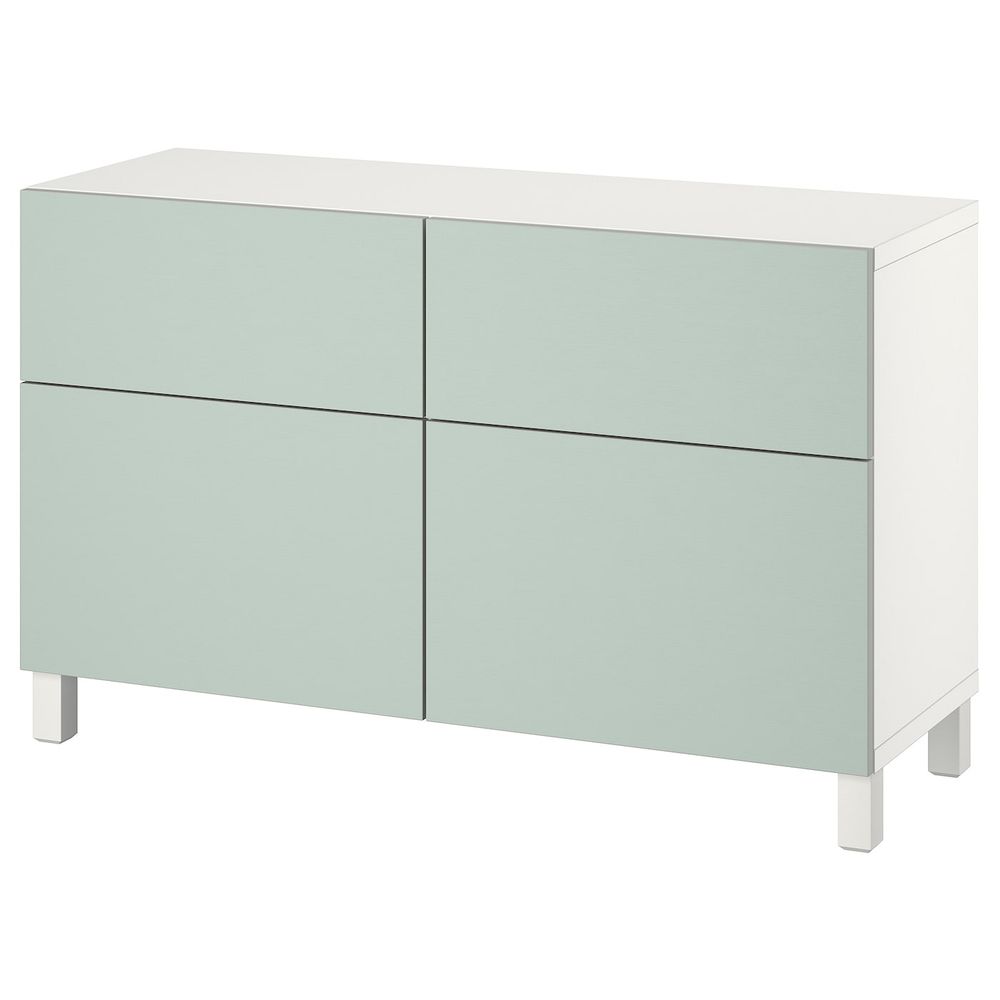 Комбинация для хранения с дверцами/ящ, белый/ХЁРТВИКЕН/СТУББ бледный серо-зеленый 120x42x74 см IKEA BESTÅ БЕСТО 994.353.67 - фото 1