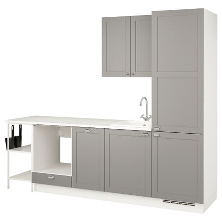 Кухня, белый, серый каркас, 266.5x63.5x222.5 см IKEA BEGIVENHET БЕГИВЕНХЕТ 494.374.01