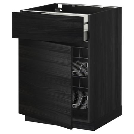 Напольный шкаф с проволочной корзиной, ящиком, дверью МЕТОД / МАКСИМЕРА, черный, Тингсрид черный