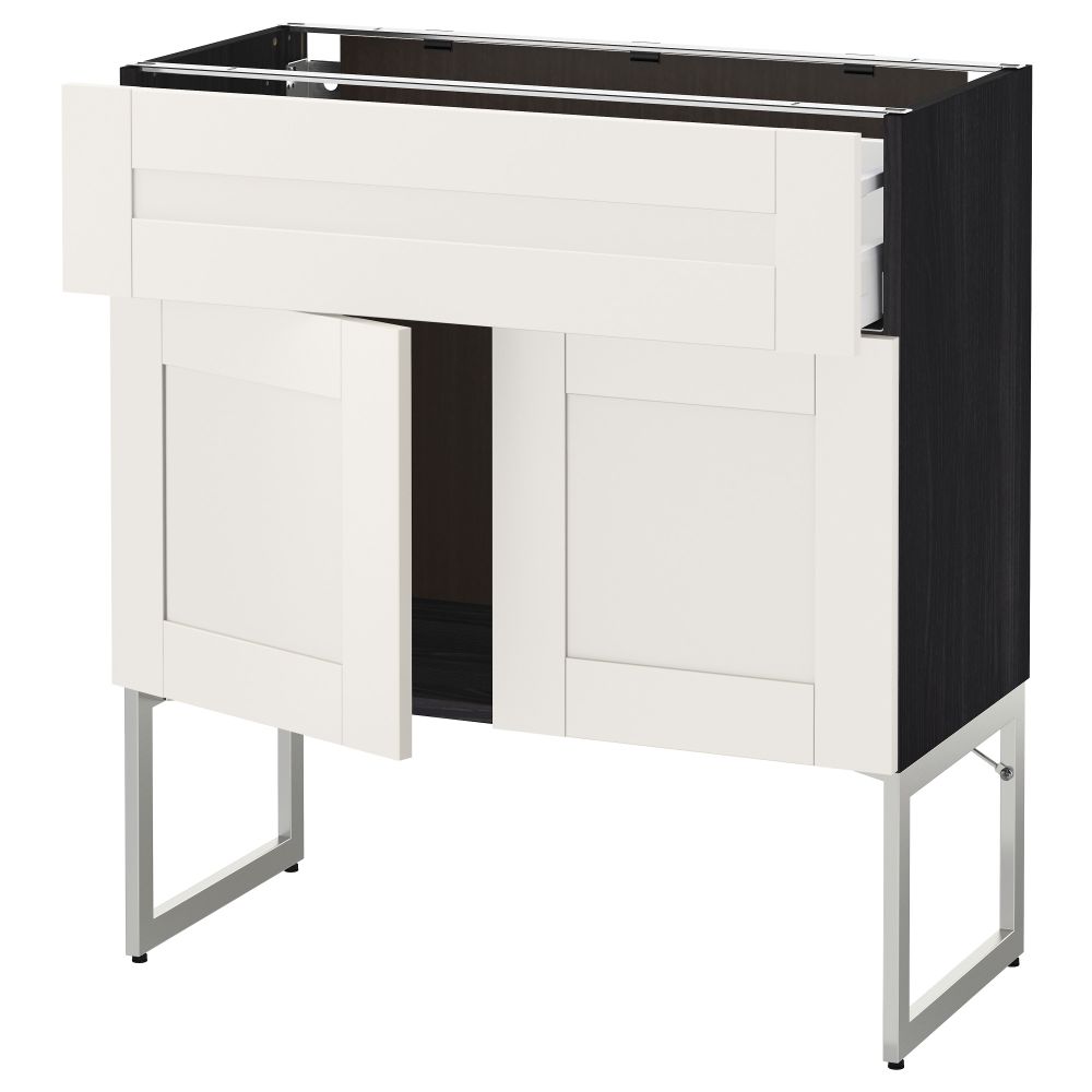 Напольный шкаф, полки, ящик, 2 двери МЕТОД / МАКСИМЕРА, черный, Сэведаль белый - схема-чертеж с размерами