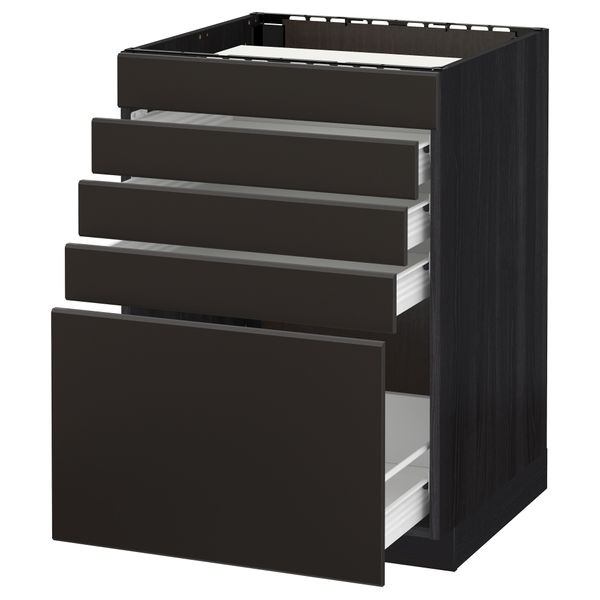 Напольный шкаф для варочной панели, 5 фасадов, 4 ящиков МЕТОД / ФОРВАРА, черный, Кунгсбакка антрацит - схема-чертеж с размерами