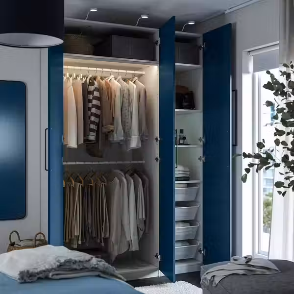 PAX / FYRUDDEN Гардероб, комбинация - белый/синий 150x60x236 см - схема-чертеж с размерами