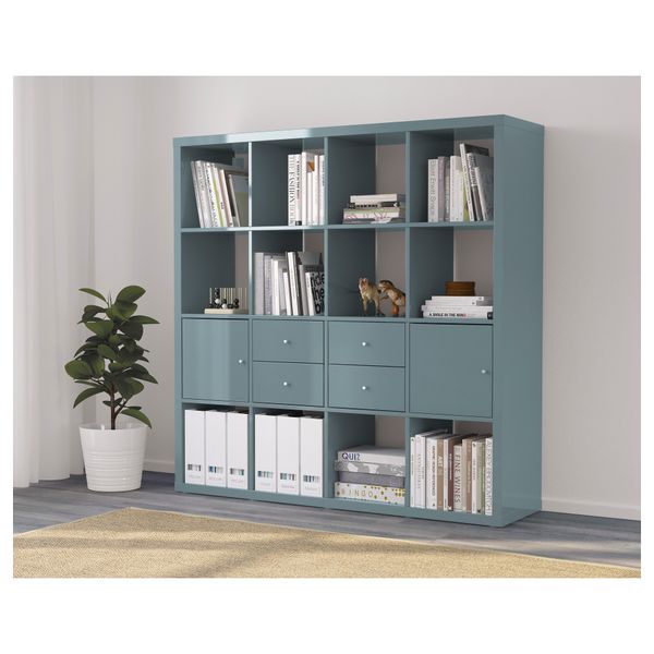 Стеллаж с 4 вставками КАЛЛАКС, глянцевый серо-бирюзовый (147x147 см) - фото 2