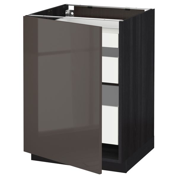 Напольный шкаф с 1 дверцей, 3 ящика МЕТОД / МАКСИМЕРА, черный, Рингульт серый - схема-чертеж с размерами